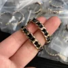 Chanel Metal Lambskin Quilted CC Turnlock Chain Hoop Earrings Gold Black