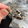 Chanel Metal Lambskin Quilted CC Turnlock Chain Hoop Earrings Gold Black