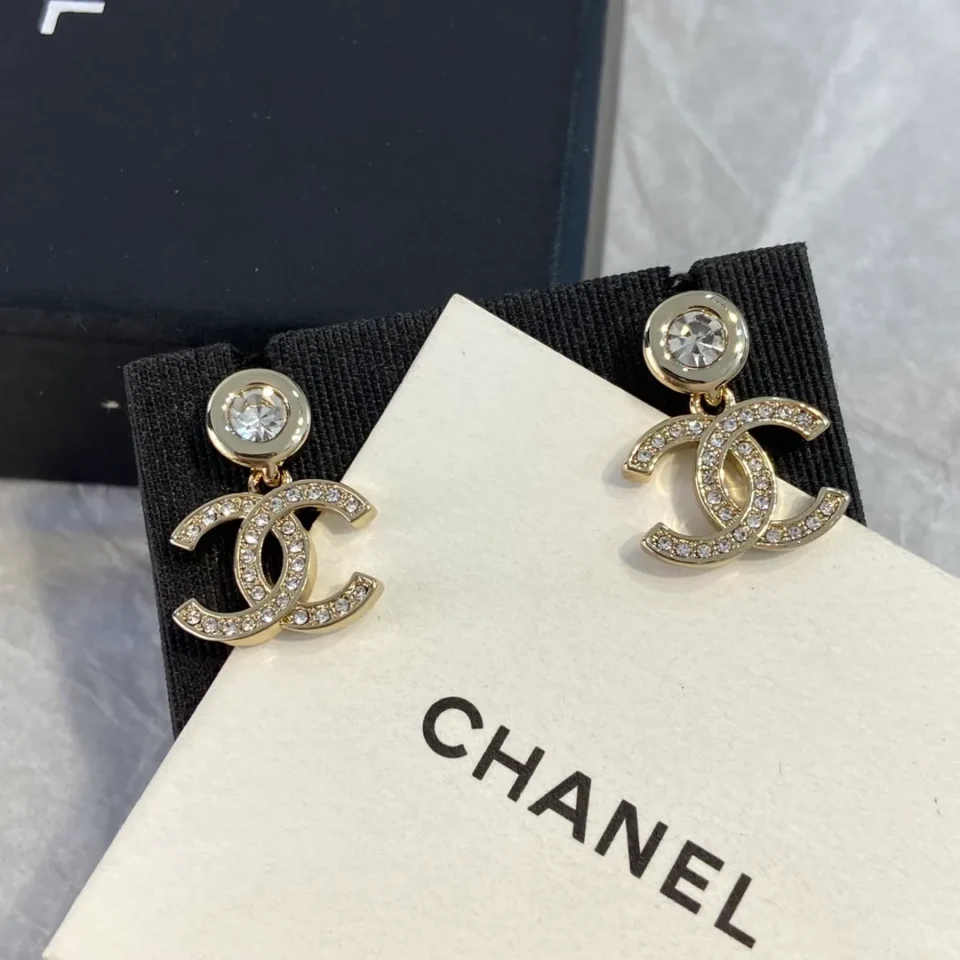 CHANEL Diamond Letter CCS Earrings with Crystal