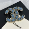 Metal Denim Gold Blue CHANEL Brooch