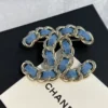Metal Denim Gold Blue CHANEL Brooch