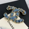 Metal Denim Gold Blue CHANEL Brooch