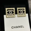 CHANEL metal crystal square pendant  Earrings