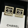 CHANEL metal crystal square pendant  Earrings