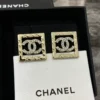 CHANEL metal crystal square pendant  Earrings