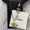 Chanel Faux Pearl & Resin CC Heart Pendant Necklace