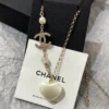 Chanel Faux Pearl & Resin CC Heart Pendant Necklace