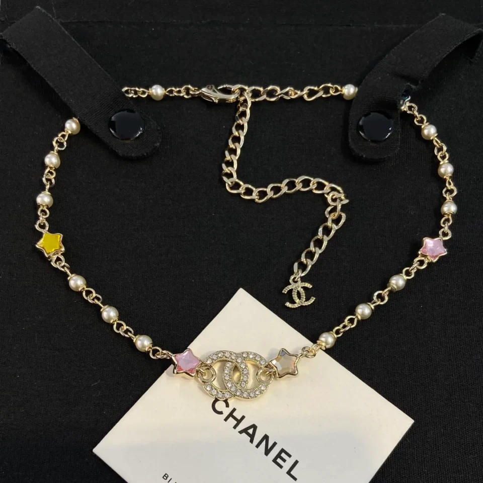 Chanel Necklace - Metal, glass pearls & strass, gold, pearly white & multicolor