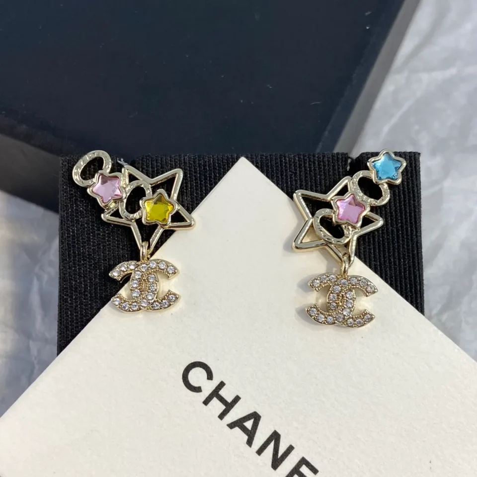 Chanel Earrings Metal, Glass Pearls  Pearly White & Multicolor