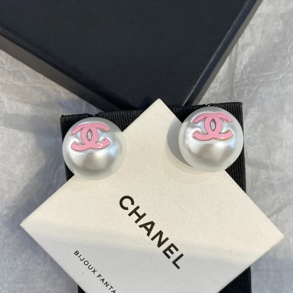 Chanel Earrings ,Pearl, Pink logo ,black logo