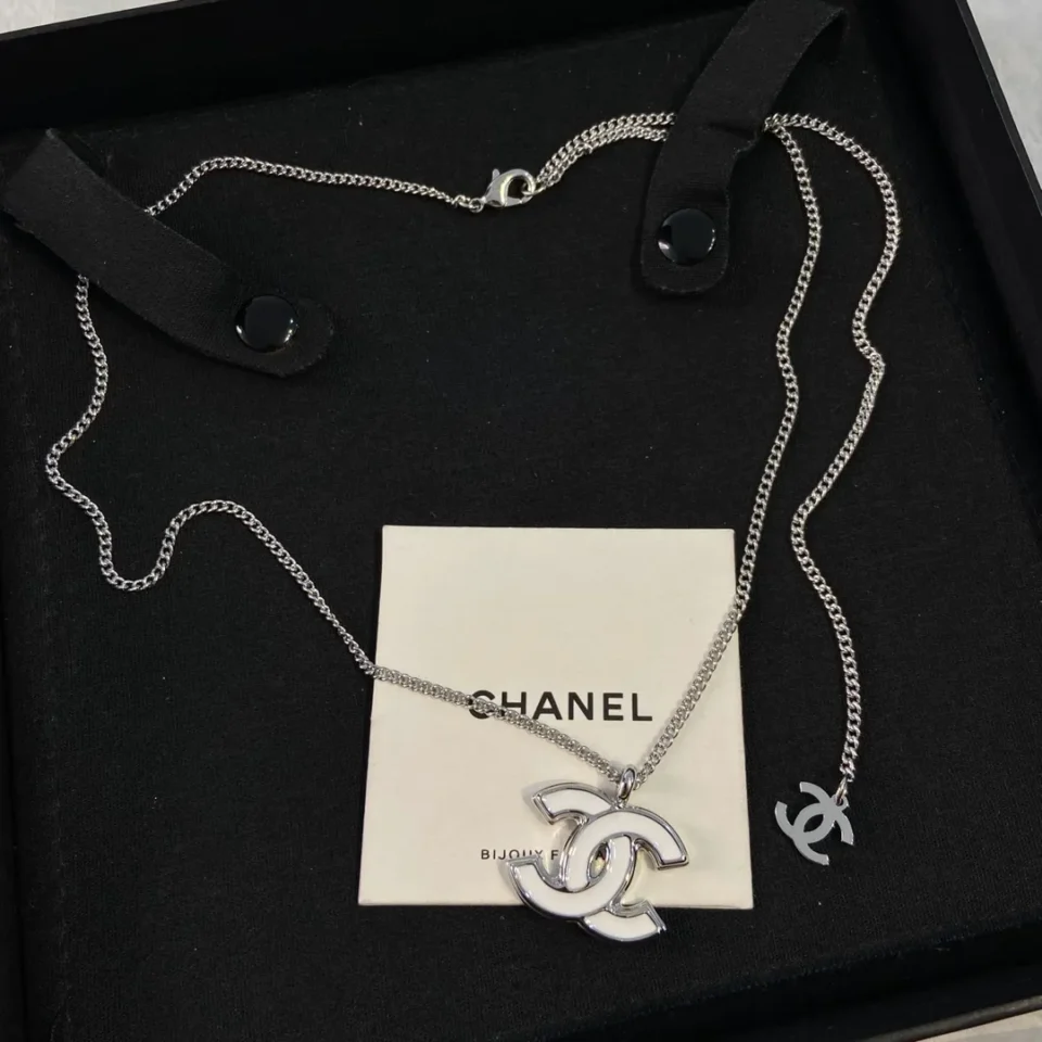 Chanel white CC pendant  necklace