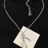 Chanel necklace ,Silver-toned chain with crystal CC pendant