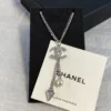 Chanel necklace ,Silver-toned chain with crystal CC pendant