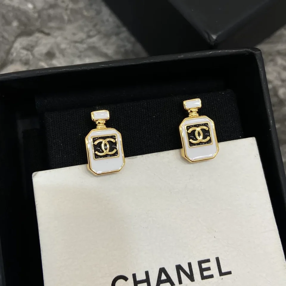 CHANEL black perfume bottle earrings