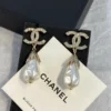 CHANEL teardrop pearl earrings