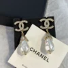 CHANEL teardrop pearl earrings