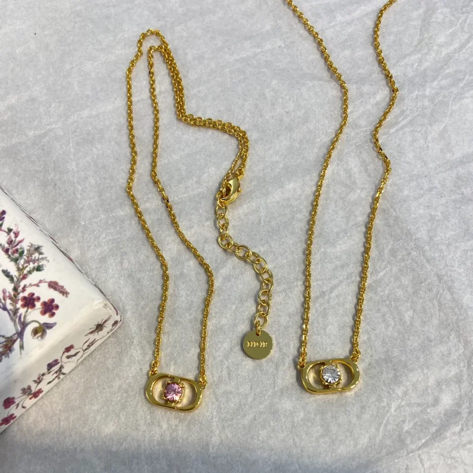 DIOR CD Necklace ,pink diamond ,white diamond