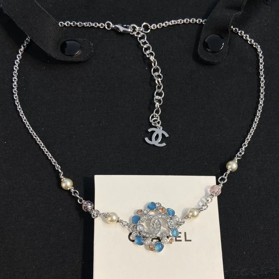 CHANEL crystal multicolor flower necklace