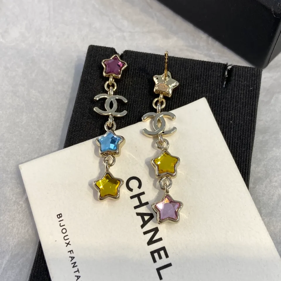Chanel  hoop earrings, multicolor crystal with cc logo