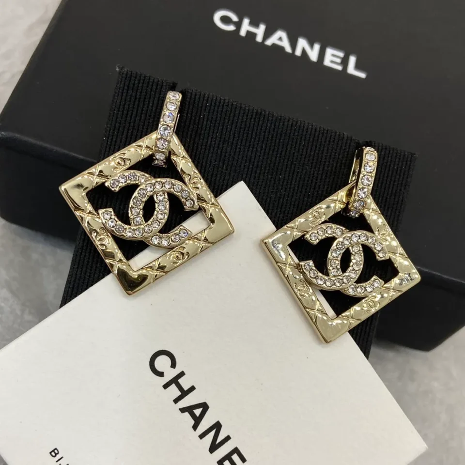 Chanel gold hoop earrings with square frames