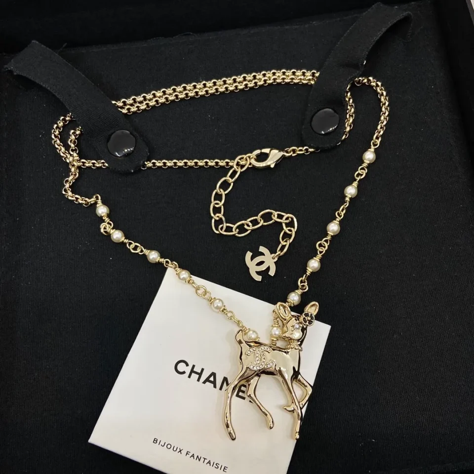 CHANEL deer pedant long necklace