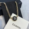 Crystal Resin CC Chain Link Short Necklace Black Gold