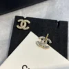 Chanel CC Crystal Stud Earrings ,gold and silver