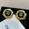 Chanel camellia button stud earrings , Black & Golden