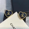 CHANEL Coco Mark Heart Earrings Metal Navy Gold