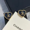 CHANEL Coco Mark Heart Earrings Metal Navy Gold