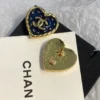 CHANEL Coco Mark Heart Earrings Metal Navy Gold