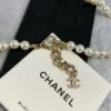 CHANEL Pearl Letter Long 2 CCS Necklace Sweater Chain with Crystal 22K
