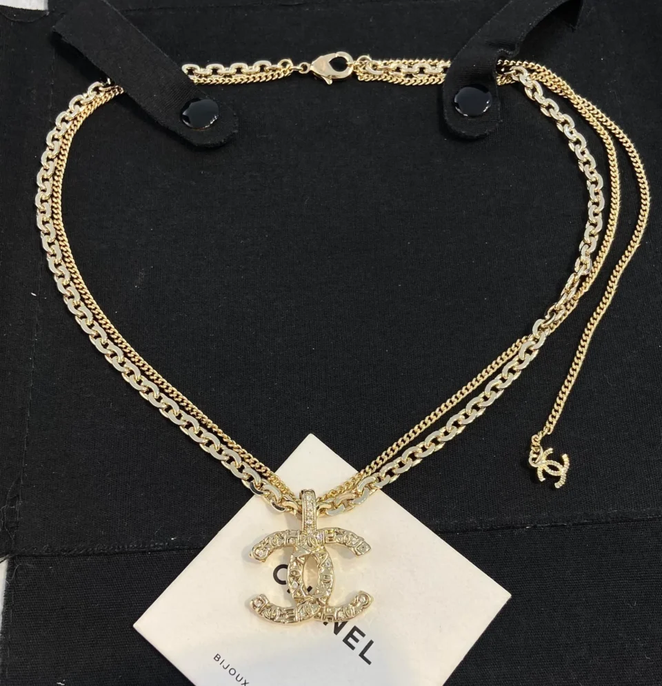 CHANEL Crystal CC Multi Strand Chain Necklace Gold