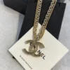 CHANEL Crystal CC Multi Strand Chain Necklace Gold