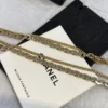 CHANEL Crystal CC Multi Strand Chain Necklace Gold