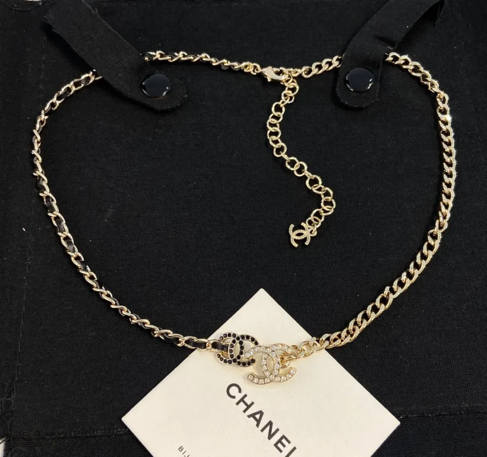 Chanel 2023 Srass & Leather CC Choker - Black, Gold