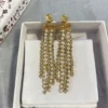 Dior D-River Earrings Gold-Finish Metal with White Resin Pearl and White Crystals