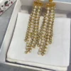 Dior D-River Earrings Gold-Finish Metal with White Resin Pearl and White Crystals