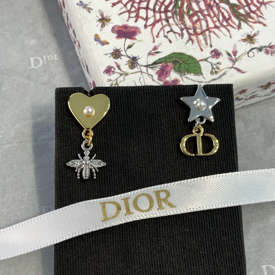 Dior Petit CD Lucky Charms Earrings Gold-Finish Metal and White Resin Pearls