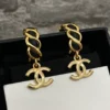 Chanel Hoop Earrings Gold Metal Black Leather