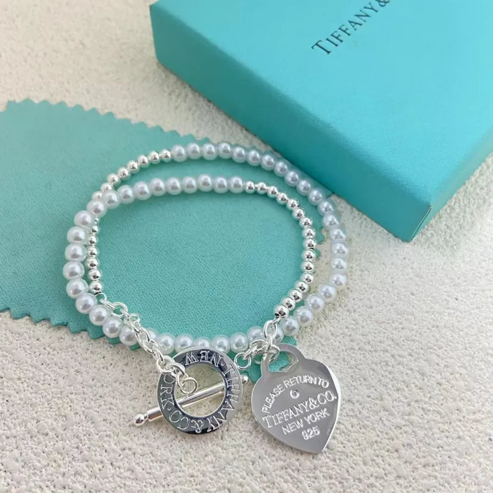 Wrap Bead Bracelet in Silver with Pearls and a Diamond, Small