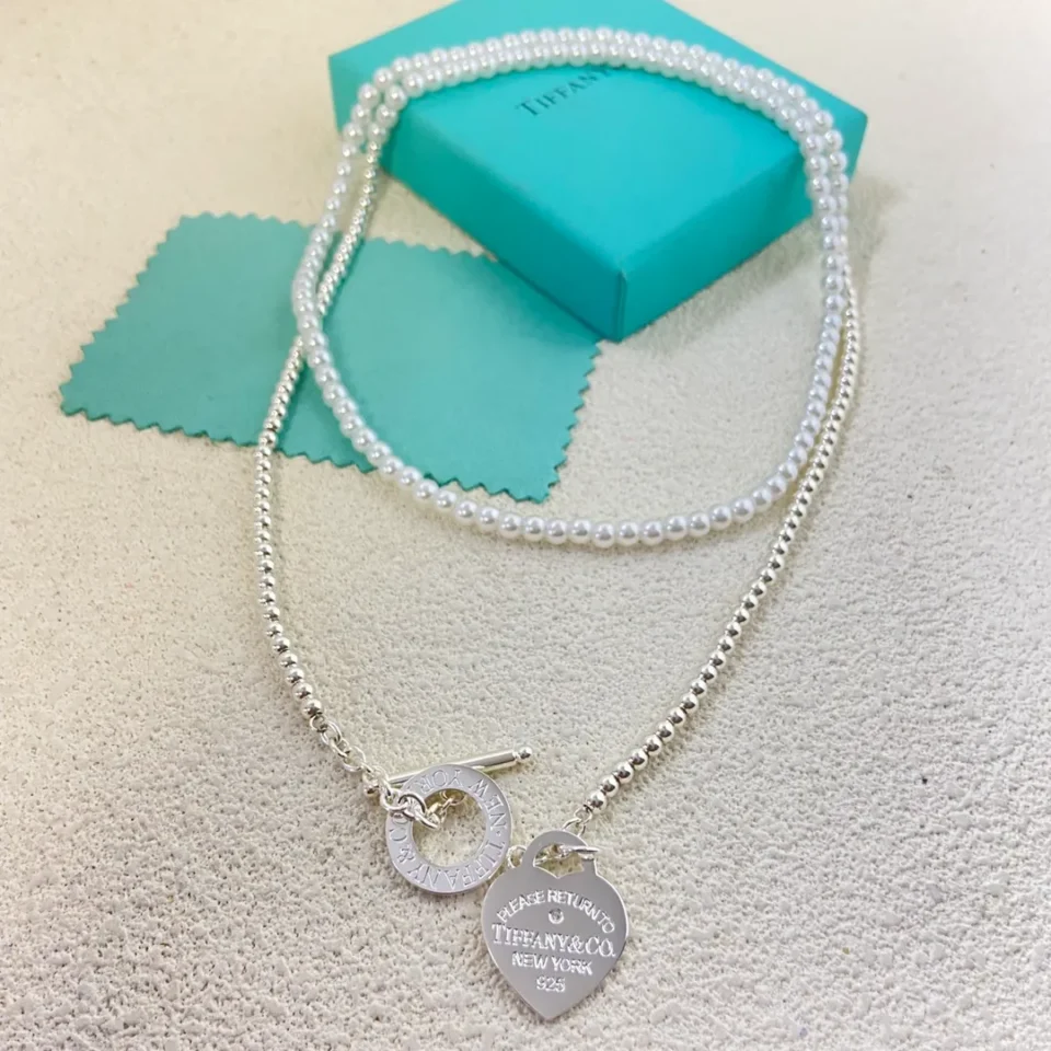 Wrap Necklace in Silver with Pearls and a Diamond, Small