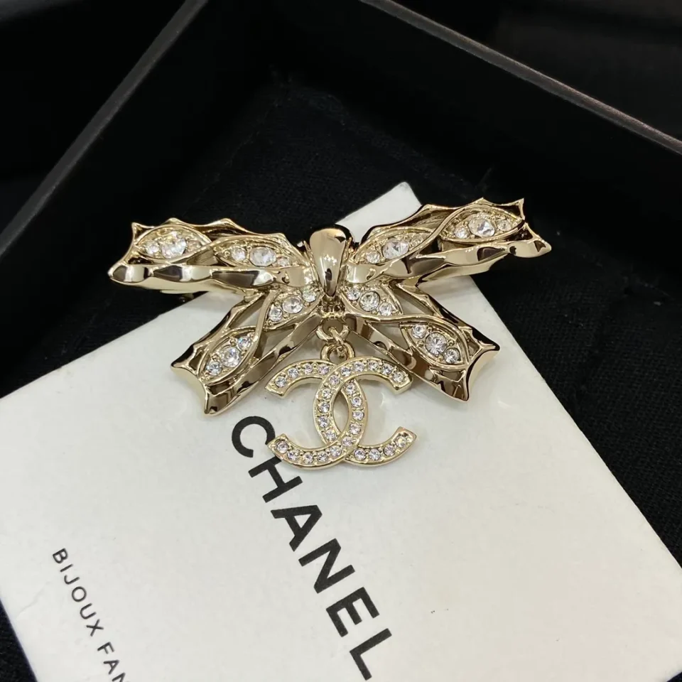 Chanel Brooch Coco Mark Ribbon Motif Golden Gold-plated