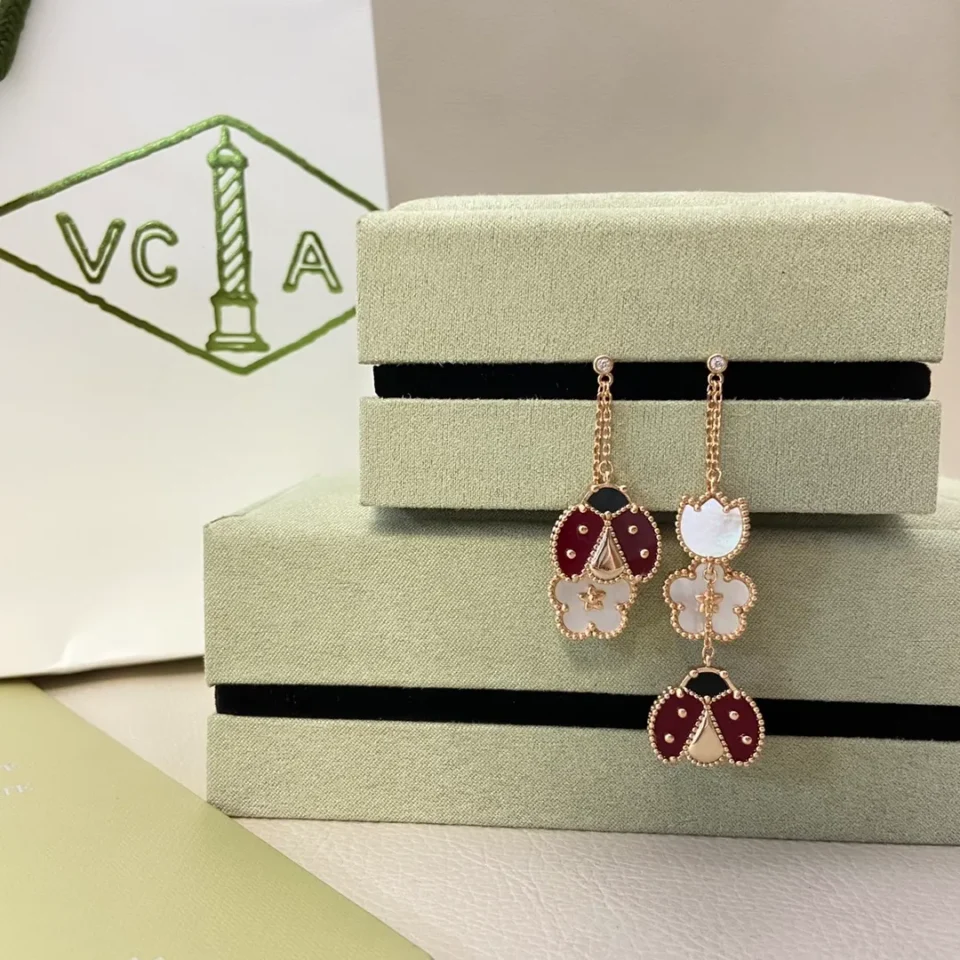 Lucky Spring Earrings, open wings ladybug