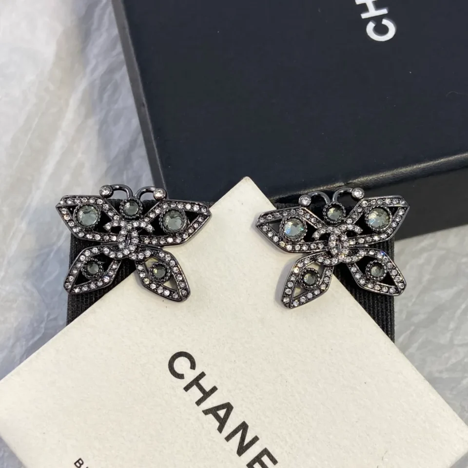 2024/25 Métiers d’art Chanel Stud Earrings  Metal & Strass  Ruthenium, Blue & Crystal