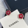 Chanel Flower  Stud Earrings   Metal Golden &Pink Resin