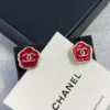 Chanel Flower  Stud Earrings   Metal Golden &Pink Resin