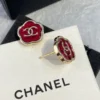 Chanel Flower  Stud Earrings   Metal Golden &Pink Resin
