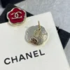 Chanel Flower  Stud Earrings   Metal Golden &Pink Resin