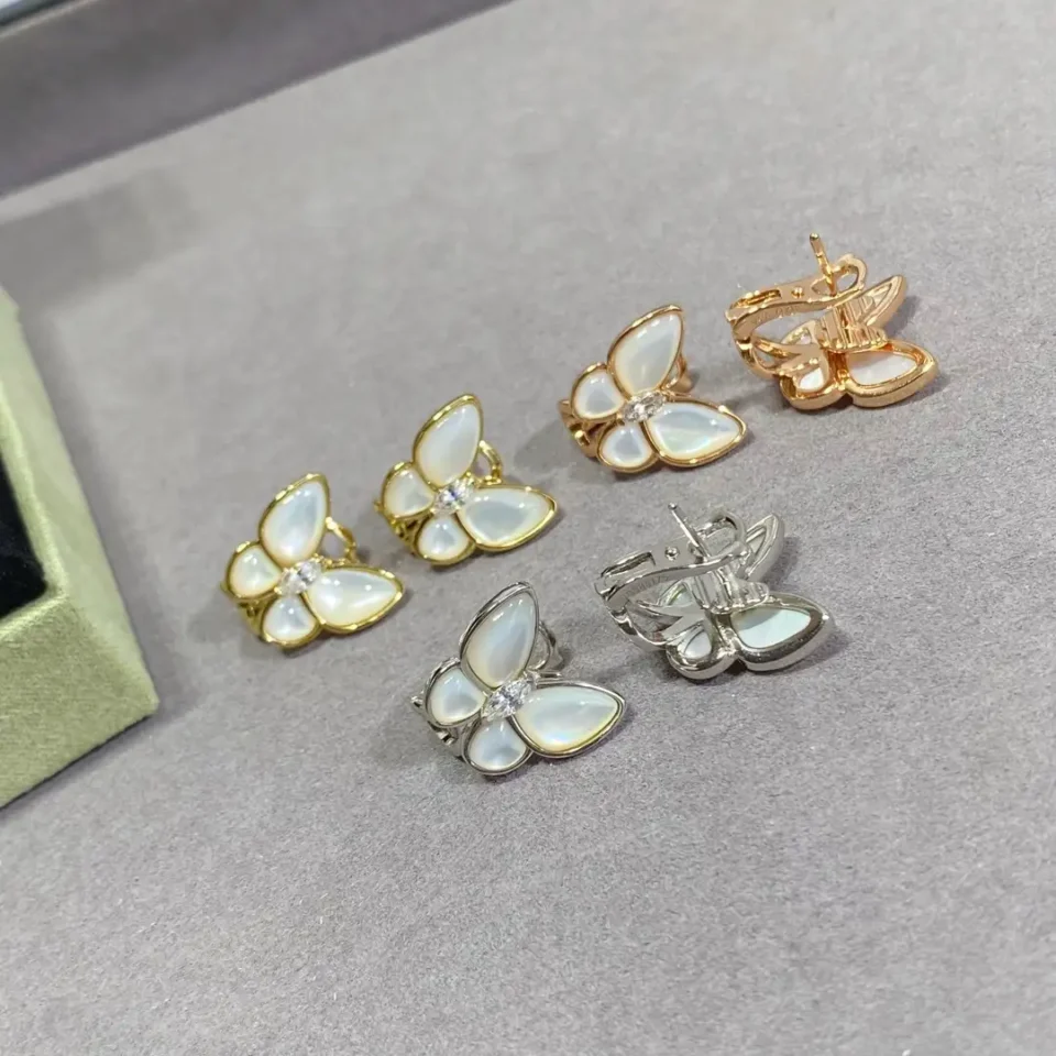 Two Butterfly earrings ,18K rose gold, Diamond, Mother-of-pearl